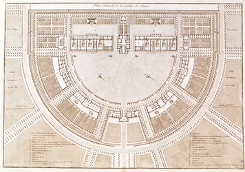 Plano general de las salinas de la «ciudad ideal» de Chaux, grabado por Louis Sellier (n. 1757)